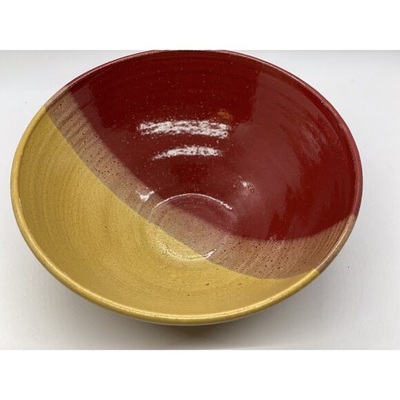 Studio Art Pottery Bowl Artist Signed Ombré Design w Yellow/Red and Brown. - Picture 6 of 11